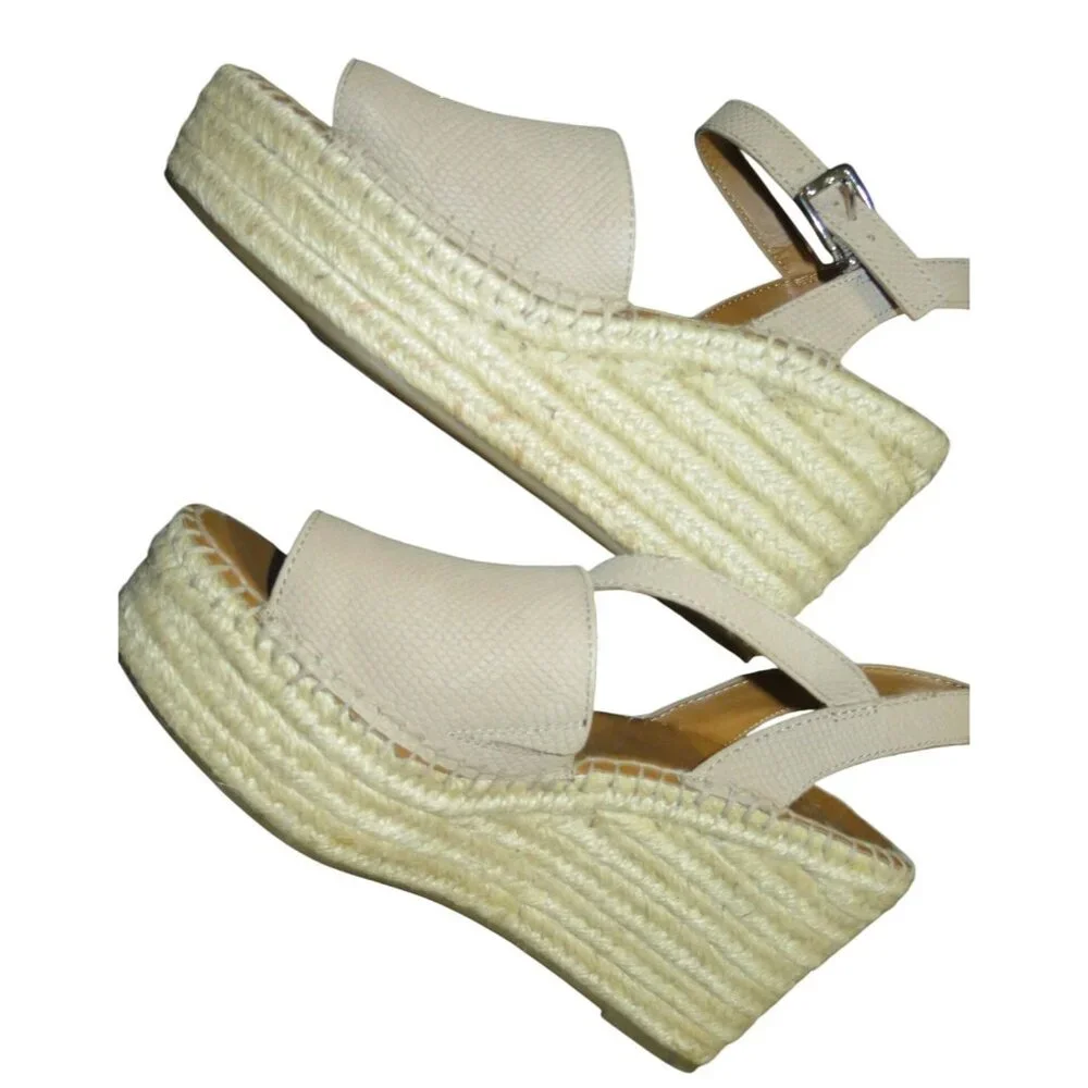 Franco Sarto Takara Tan Espadrille Leather Upper Platform Wedge Sandal sz 8.5